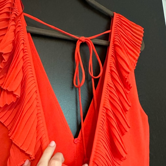 EUC ZARA Pleated Orangey Red MIDI Dress Sz.M - Picture 4 of 7